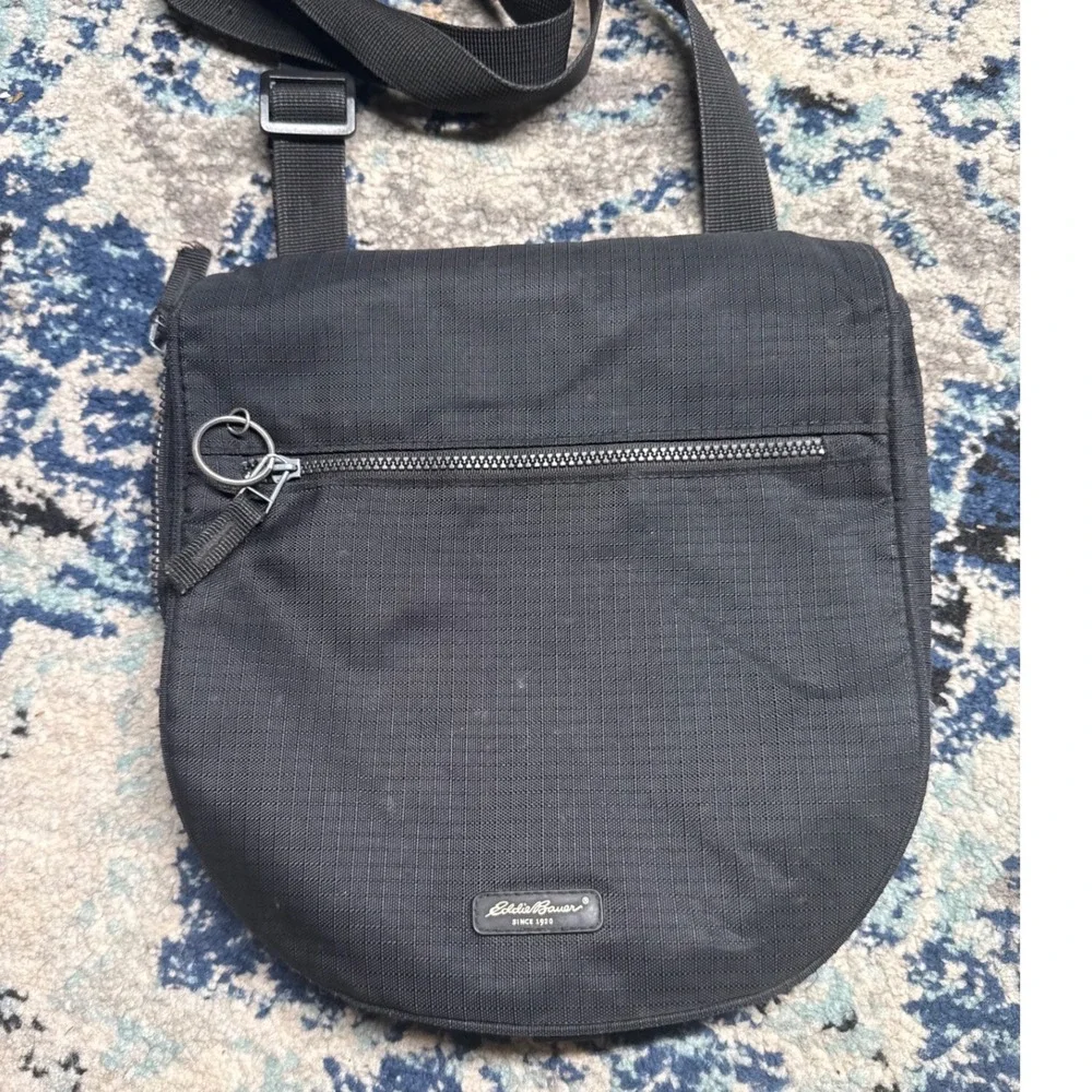 Eddie Bauer Black Nylon Ripstop Crossbody Messenger Bag Utility Travel Organizer